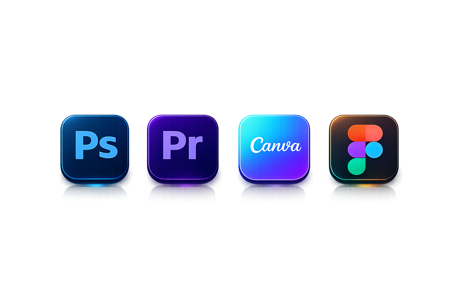 Tools I work with — Photoshop, Premiere Pro, Canva, Figma